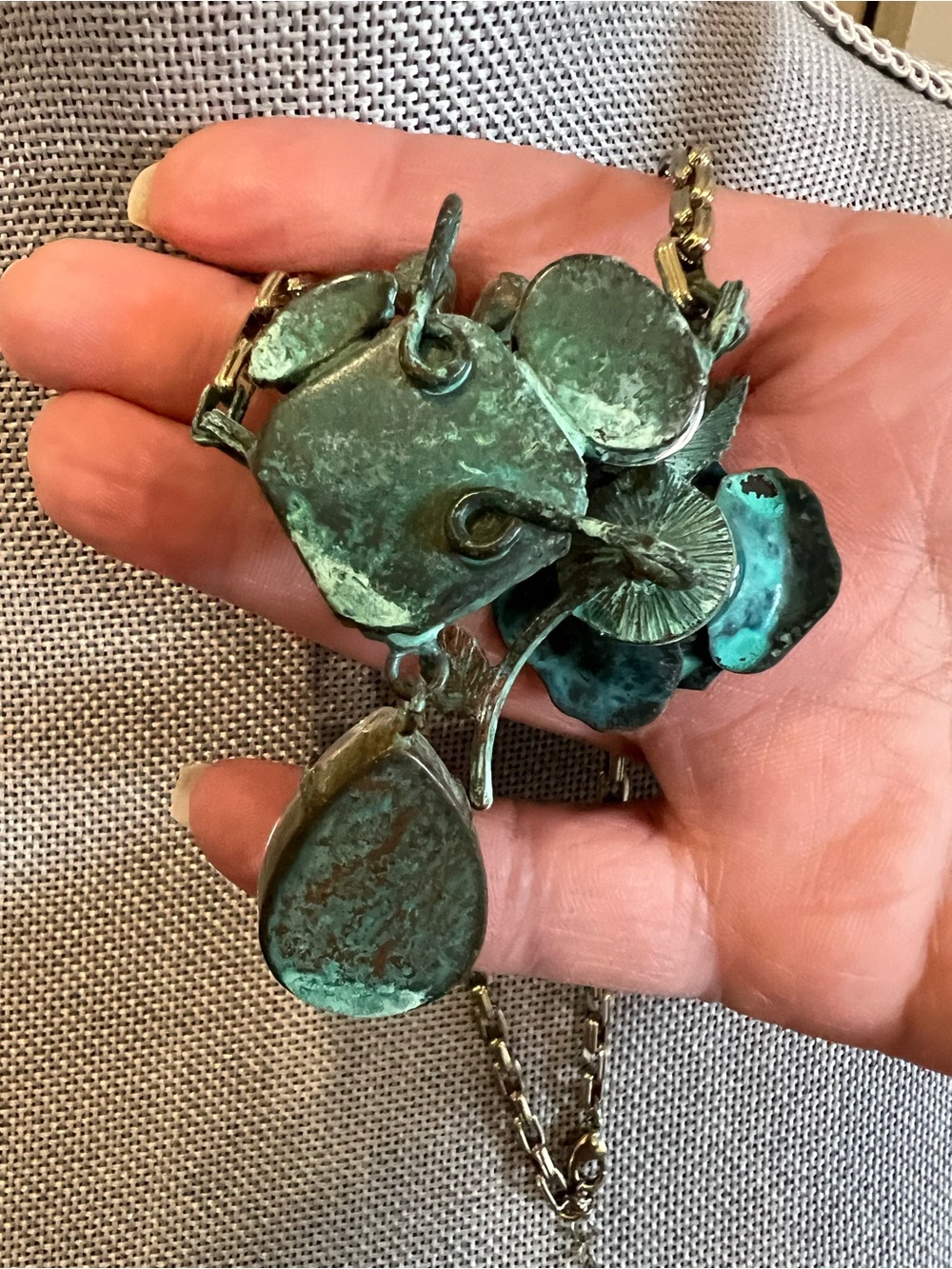 Betsey Johnson Metal Turquoise-Patina Rose and Crystal Drop Pendant Necklace - Picture 4 of 8